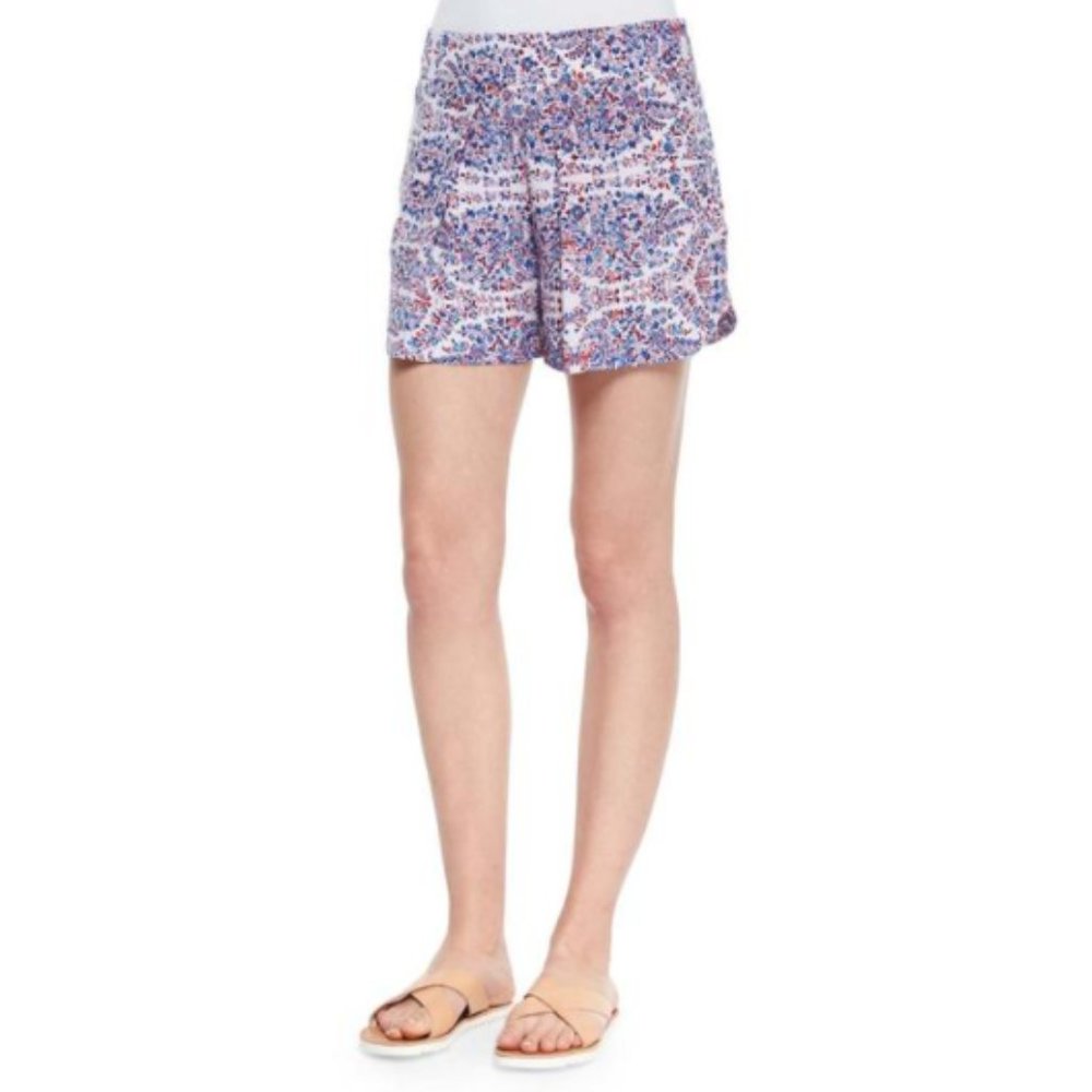 Rebecca Taylor Blue Admiral Red Silk Paisley Print Relaxed Shorts